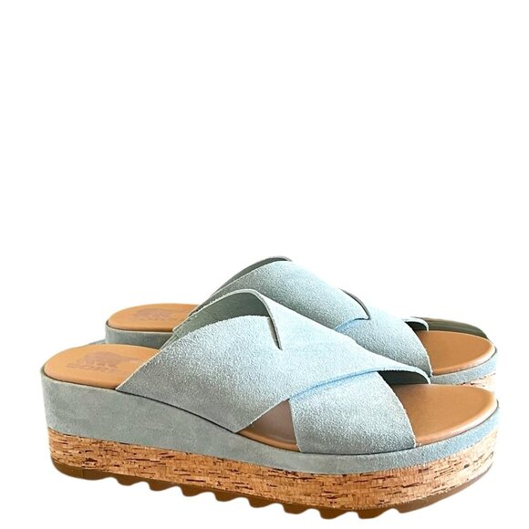 Sorel NEW Cameron Flatform Suede Mule Sandal In Light Green Size 10 - Picture 4 of 9